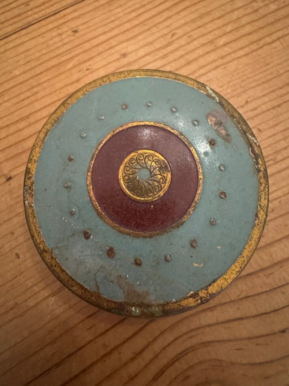 Vintage Coty New York Enamel Powder Compact Mirror Puff Blue Burgundy Empty Case